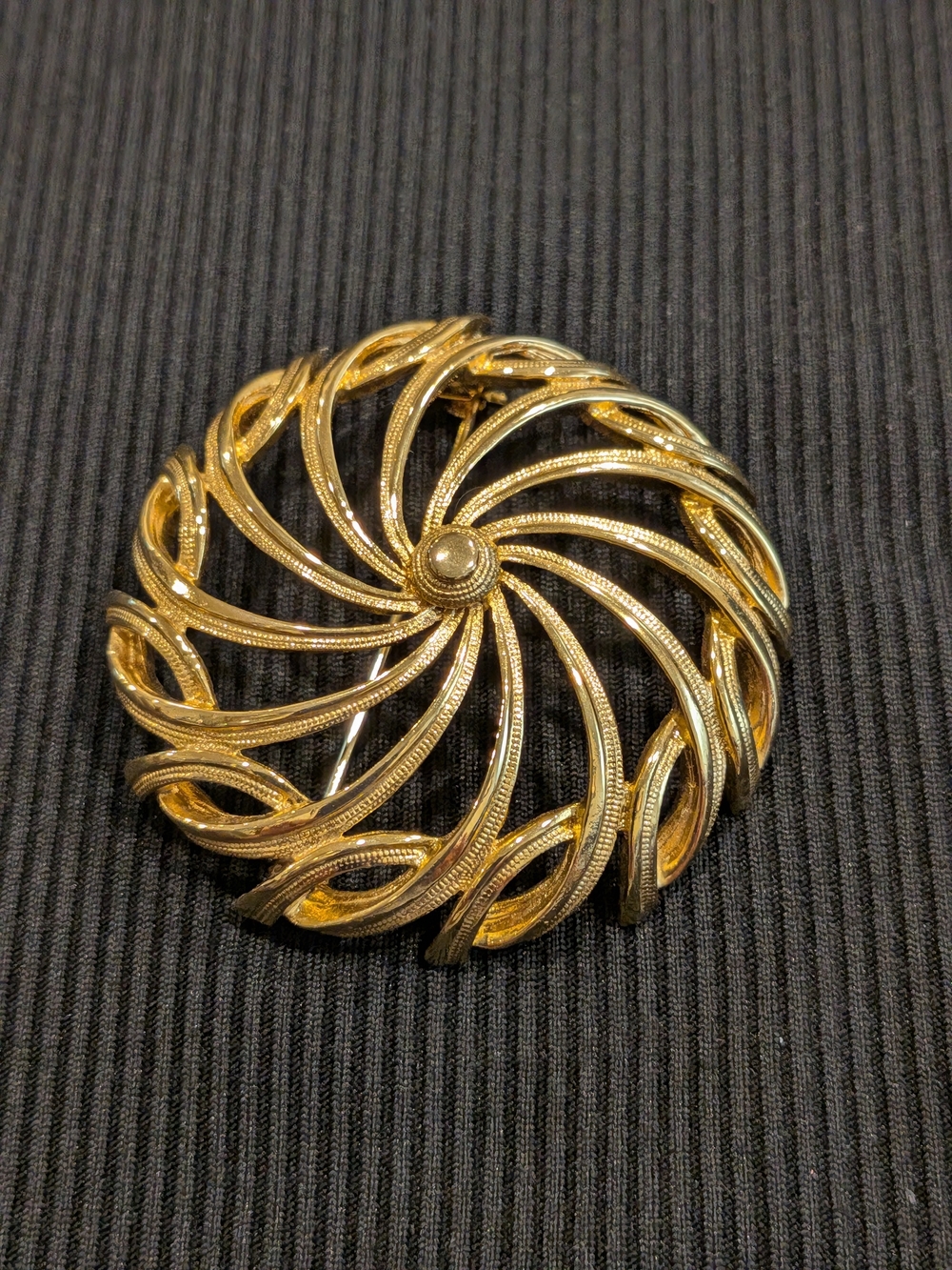 B#5: Monet Vintage 1950-1960s Gold Tone Spiral Filigree Statement Brooch
